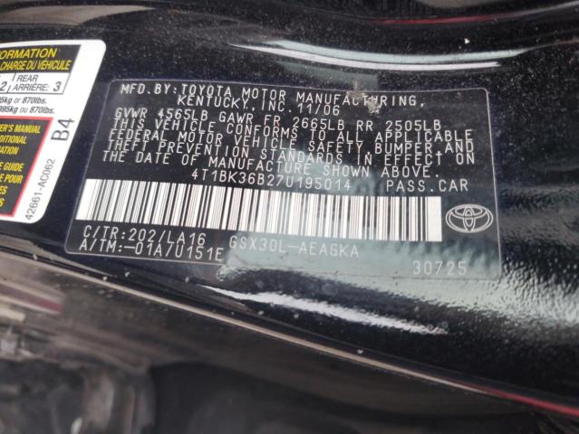 4T1BK36B27U195014 - 2007 TOYOTA AVALON XL BLACK photo 12