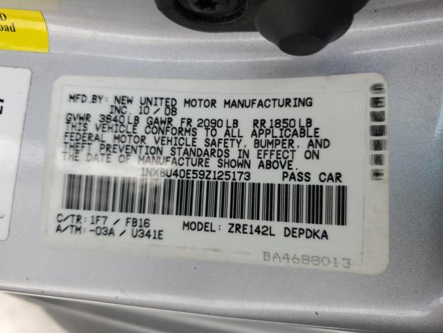 1NXBU40E59Z125173 - 2009 TOYOTA COROLLA BASE SILVER photo 12