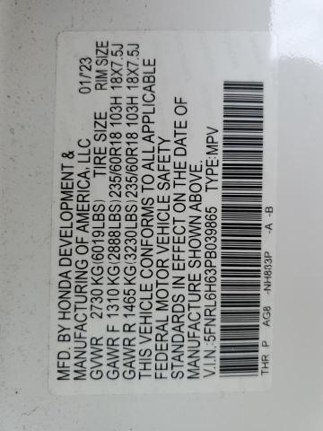 5FNRL6H63PB039865 - 2023 HONDA ODYSSEY EXL WHITE photo 13