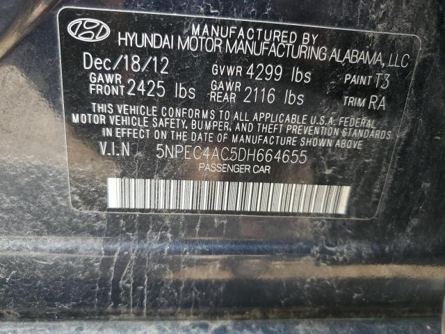 5NPEC4AC5DH664655 - 2013 HYUNDAI SONATA SE BLUE photo 12