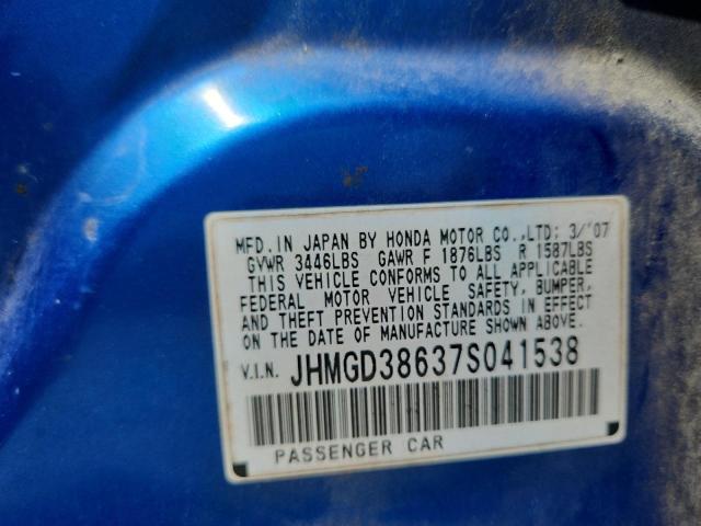 JHMGD38637S041538 - 2007 HONDA FIT S BLUE photo 13