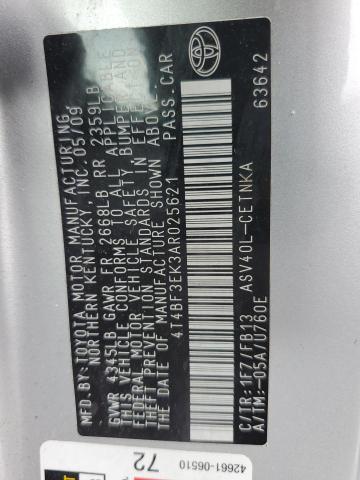 4T4BF3EK3AR025621 - 2010 TOYOTA CAMRY BASE Gümüş foto 12