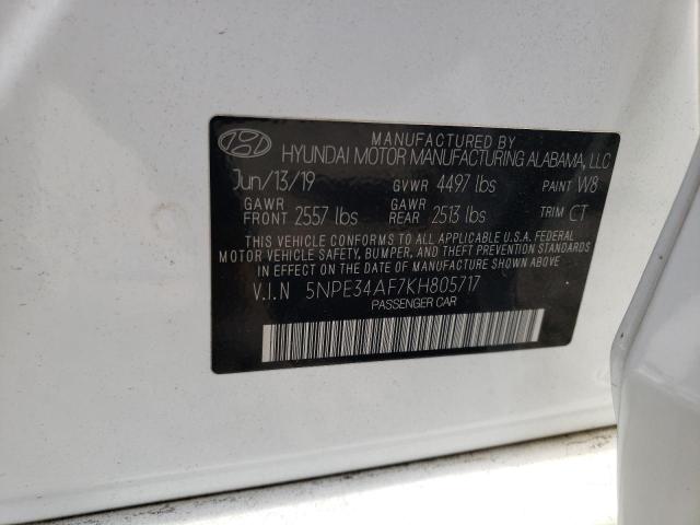 5NPE34AF7KH805717 - 2019 HYUNDAI SONATA LIMITED WHITE photo 12