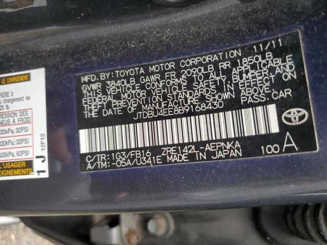 JTDBU4EE8B9168430 - 2011 TOYOTA COROLLA BASE Grafit foto 12