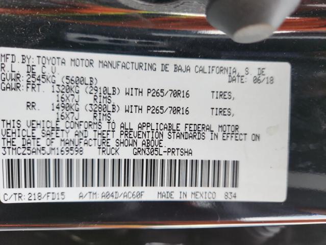 3TMCZ5AN5JM169598 - 2018 TOYOTA TACOMA DOUBLE CAB Negro foto 12