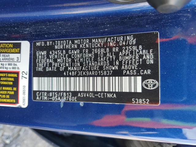 4T4BF3EK9AR015837 - 2010 TOYOTA CAMRY BASE BLUE photo 12