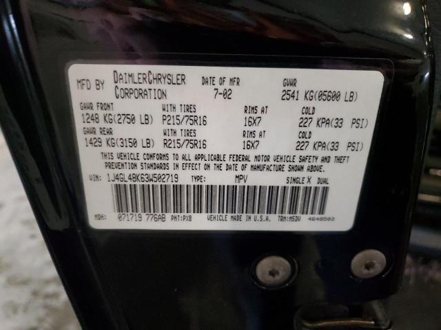 1J4GL48K63W502719 - 2003 JEEP LIBERTY SPORT BLACK photo 13