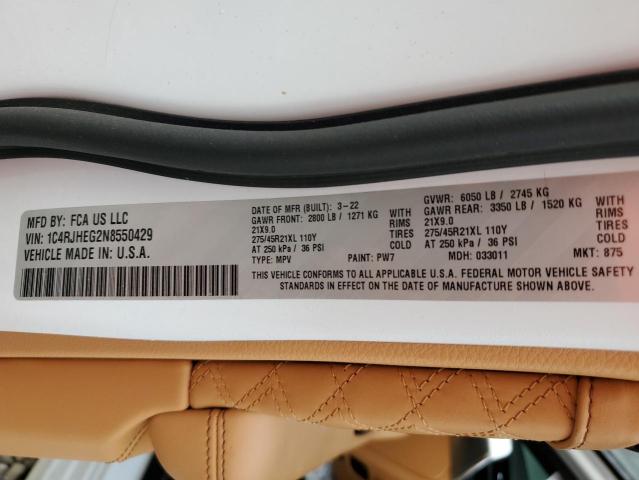 1C4RJHEG2N8550429 - 2022 JEEP GRAND CHER SUMMIT Ақ фото 12