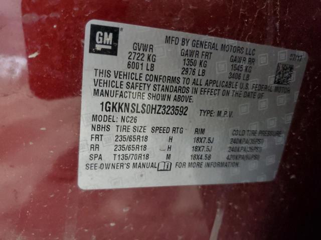 1GKKNSLS0HZ323592 - 2017 GMC ACADIA SLE 红色 照片 14