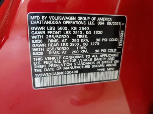 1V2WE2CA5NC200498 - 2022 VOLKSWAGEN ATLAS CROS SE RED photo 13