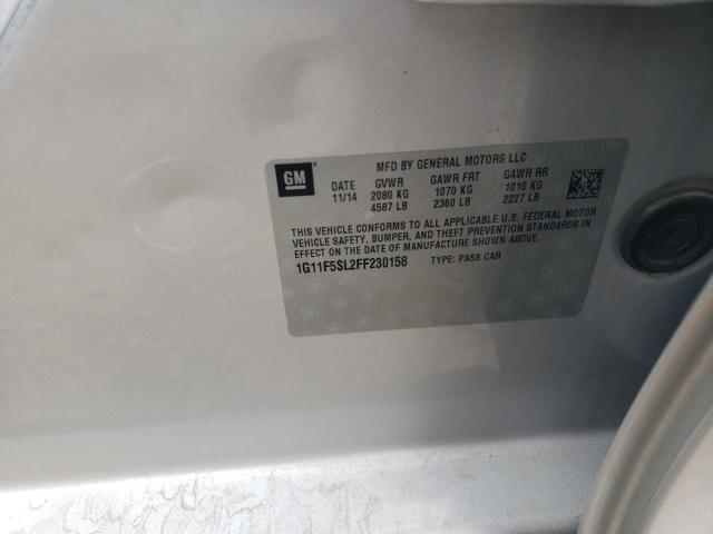 1G11F5SL2FF230158 - 2015 CHEVROLET MALIBU LTZ ვერცხლისფერი ფოტო 12