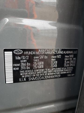 5NMS2DAJ0NH449929 - 2022 HYUNDAI SANTA FE SEL GRAY photo 12