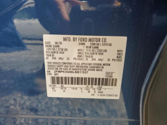 2FMPK3G98LBB11537 - 2020 FORD EDGE SE BLUE photo 13