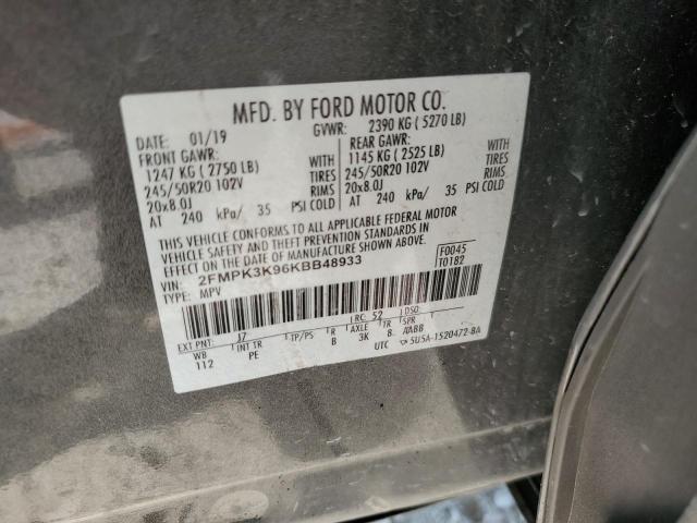 2FMPK3K96KBB48933 - 2019 FORD EDGE TITANIUM CHARCOAL photo 13