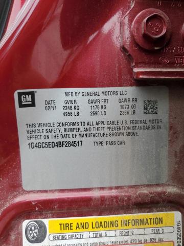 1G4GC5ED4BF284517 - 2011 BUICK LACROSSE CXL RED photo 12