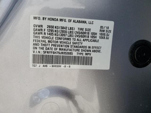 5FNYF6H79JB053885 - 2018 HONDA PILOT EXLN SILVER photo 13