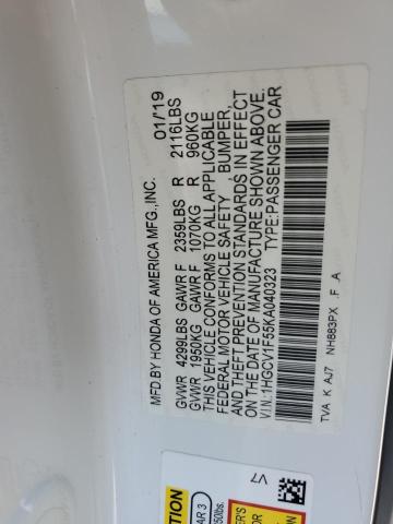 1HGCV1F55KA040323 - 2019 HONDA ACCORD EXL Ақ фото 12