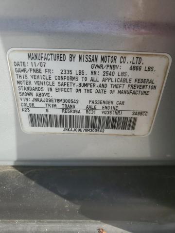 JNKAJ09E78M300542 - 2008 INFINITI EX35 BASE Արծաթագույն լուսանկար 12