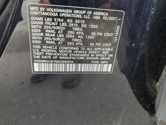 1V2WR2CA7MC566403 - 2021 VOLKSWAGEN ATLAS SE Schwarz Foto 14