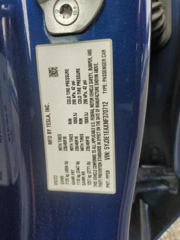 5YJ3E1EAXNF370712 - 2022 TESLA MODEL 3 BLUE photo 12