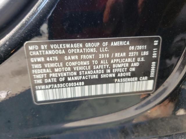 1VWAP7A33CC003489 - 2012 VOLKSWAGEN PASSAT S BLACK photo 12