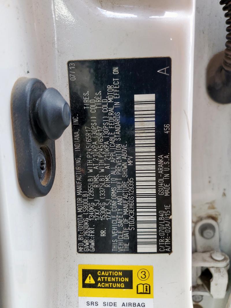 5TDZK3EH6DS129395 - 2013 TOYOTA HIGHLANDER BASE Blanco foto 13