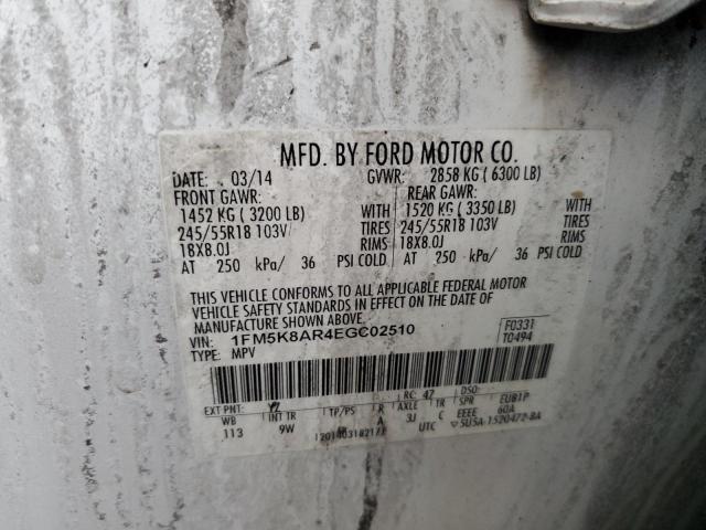 1FM5K8AR4EGC02510 - 2014 FORD EXPLORER POLICE INTERCEPTOR WHITE photo 10