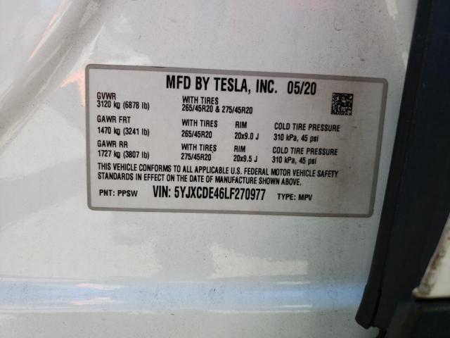 5YJXCDE46LF270977 - 2020 TESLA MODEL X 白色 照片 12