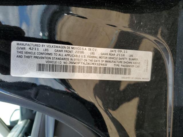 3VWDP7AJXCM332460 - 2012 VOLKSWAGEN JETTA SE BLACK photo 12
