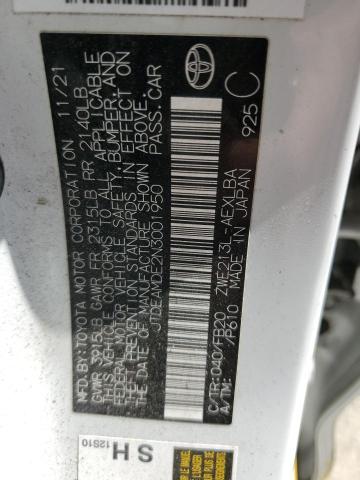 JTDEAMDE2N3001950 - 2022 TOYOTA COROLLA LE 白色 照片 12