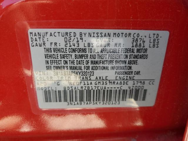 3N1AB7AP5KY320123 - 2019 NISSAN SENTRA S 红色 照片 13