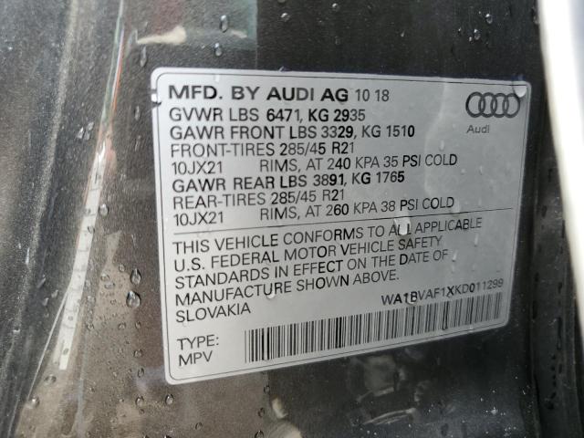 WA1BVAF1XKD011299 - 2019 AUDI Q8 PREMIUM PLUS GRAY photo 13