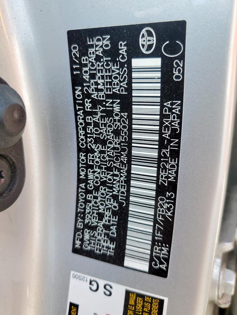 JTDEPMAE4MJ155024 - 2021 TOYOTA COROLLA LE SILVER photo 13