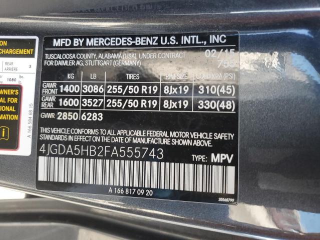 4JGDA5HB2FA555743 - 2015 MERCEDES-BENZ ML 350 4MATIC GRAY photo 13