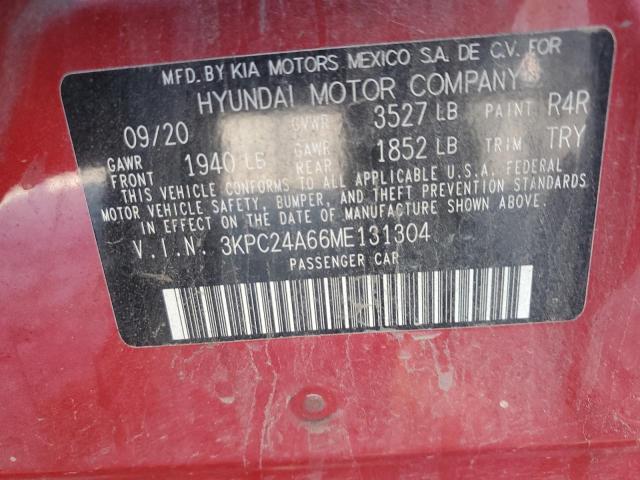 3KPC24A66ME131304 - 2021 HYUNDAI ACCENT SE RED photo 12