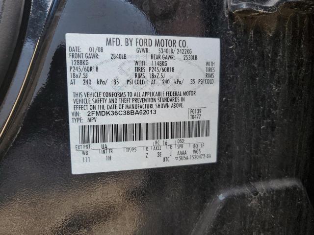 2FMDK36C38BA62013 - 2008 FORD EDGE SE BLACK photo 12