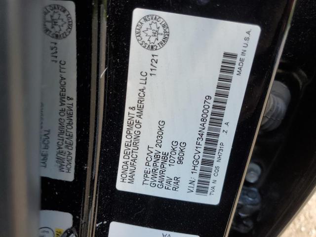 1HGCV1F34NA800079 - 2022 HONDA ACCORD SPORT 黑色 照片 13