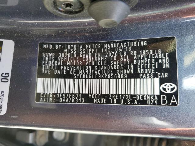 5YFBURHE9KP856889 - 2019 TOYOTA COROLLA L 蓝色 照片 12