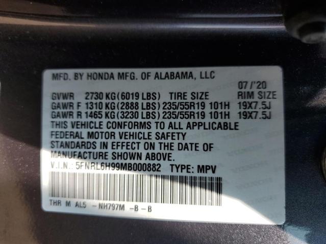 5FNRL6H99MB000882 - 2021 HONDA ODYSSEY ELITE GRAY photo 13