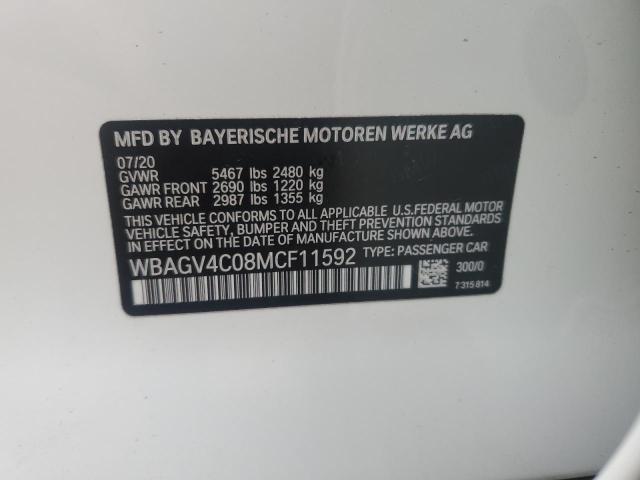 WBAGV4C08MCF11592 - 2021 BMW 840XI WHITE photo 12