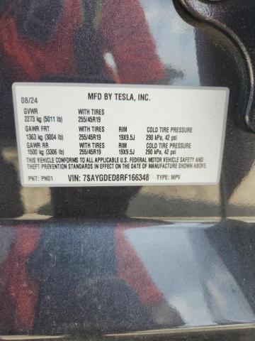 7SAYGDED8RF166348 - 2024 TESLA MODEL Y Сірий фото 12