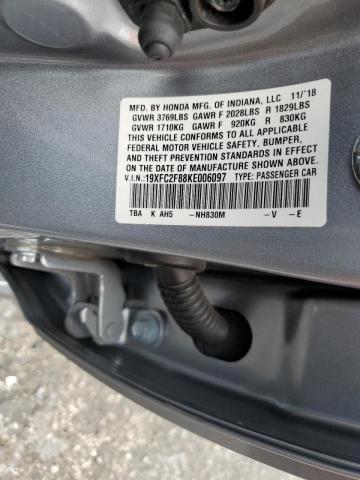 19XFC2F88KE006097 - 2019 HONDA CIVIC SPORT 银色 照片 12