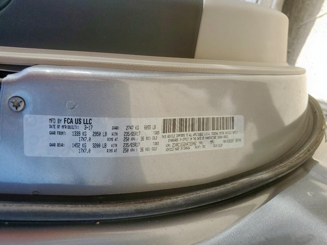 2C4RC1EG2HR722002 - 2017 CHRYSLER PACIFICA TOURING L PLUS SILVER photo 13