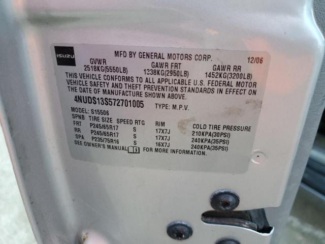 4NUDS13S572701005 - 2007 ISUZU ASCENDER S 灰色 照片 13