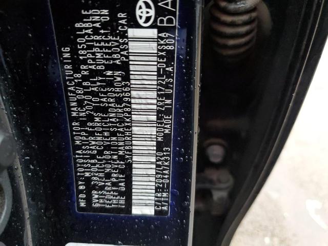 5YFBURHEXKP879663 - 2019 TOYOTA COROLLA L 黑色 照片 12