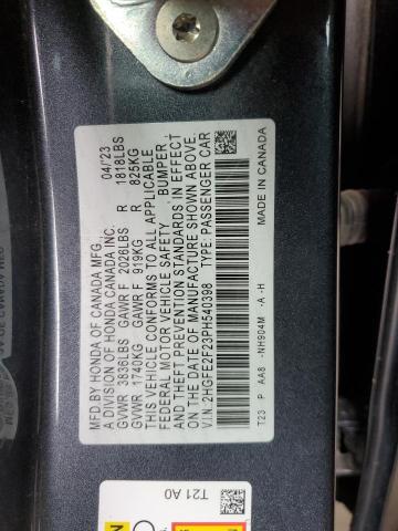 2HGFE2F23PH540398 - 2023 HONDA CIVIC LX GRAY photo 12