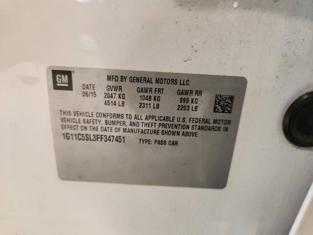 1G11C5SL3FF347451 - 2015 CHEVROLET MALIBU 1LT WHITE photo 12