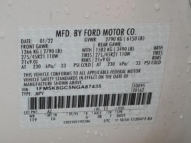 1FM5K8GC5NGA87435 - 2022 FORD EXPLORER ST WHITE photo 13