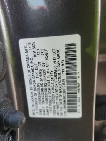 2HKRM4H70GH724529 - 2016 HONDA CR-V EXL GRAY photo 13