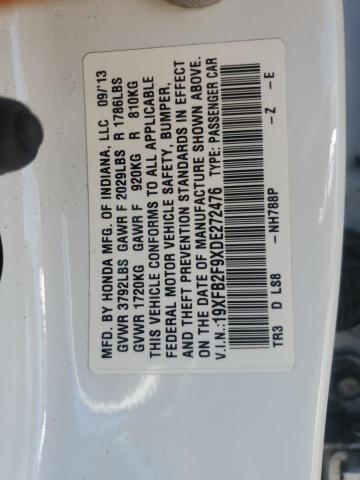 19XFB2F9XDE272476 - 2013 HONDA CIVIC EXL თეთრი ფოტო 12